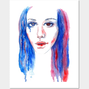 Watercolor portrait of rainbow girl with heterochromia Posters and Art